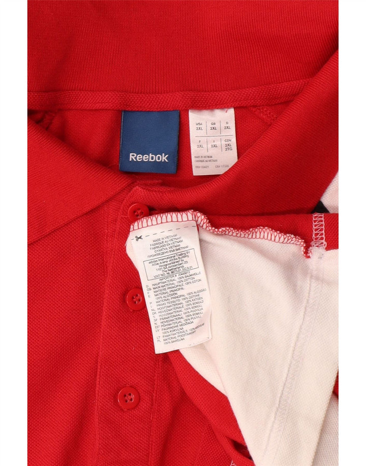 Męska koszulka polo REEBOK z grafiką 2XL, bawełniana w kolorze czerwonym, z blokami kolorów