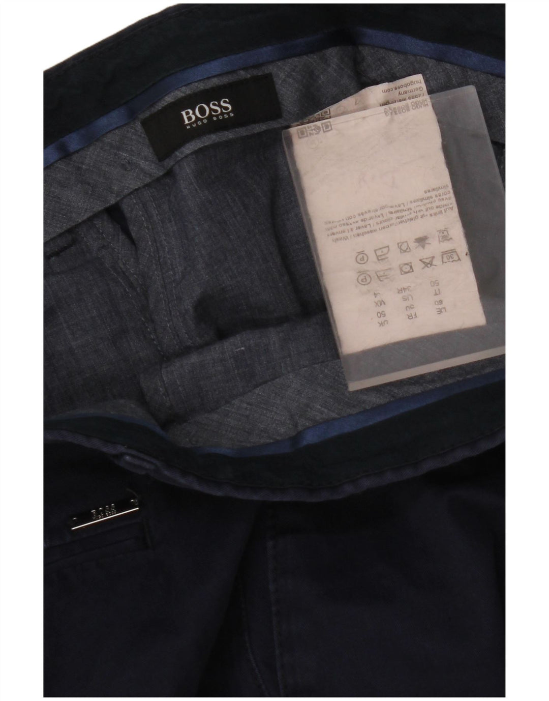 Męskie spodnie typu slim chino HUGO BOSS EU 50 Large W34 L32 Granatowa bawełna