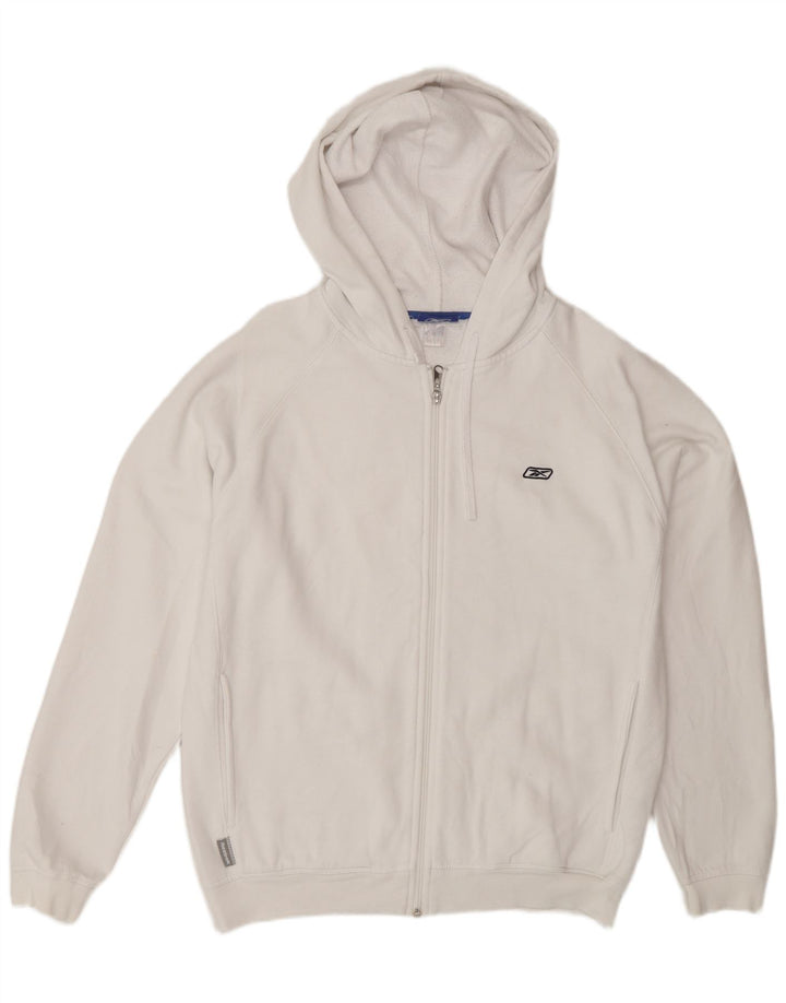 Męski sweter z kapturem i zamkiem błyskawicznym Reebok, mały, biały, bawełniany
