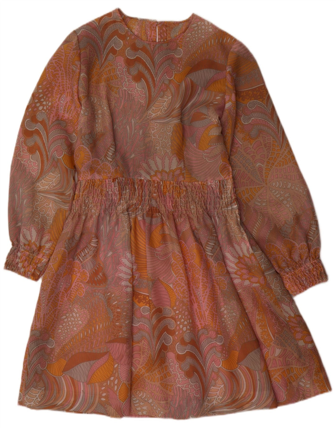 VINTAGE Damska sukienka o linii A z długim rękawem UK 12 Średnia wielobarwna paisley