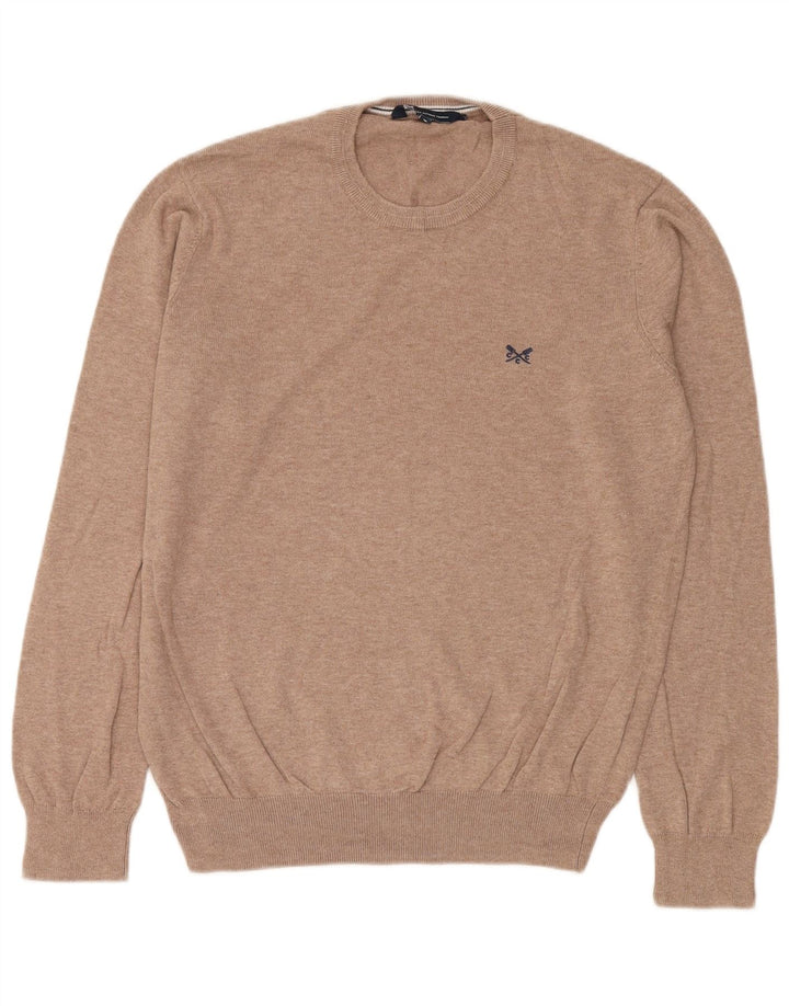 Crew Clothing Męski sweter z okrągłym dekoltem, średnio beżowy, bawełniany