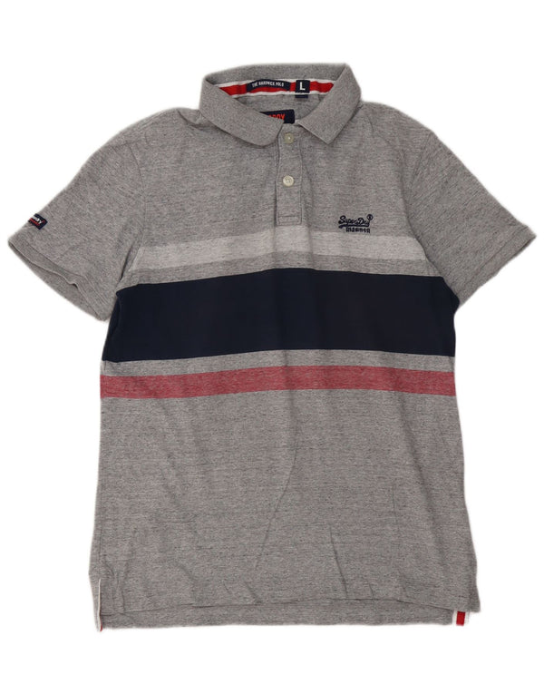 Męska koszulka polo Superdry, duża, szara, bawełniana w paski