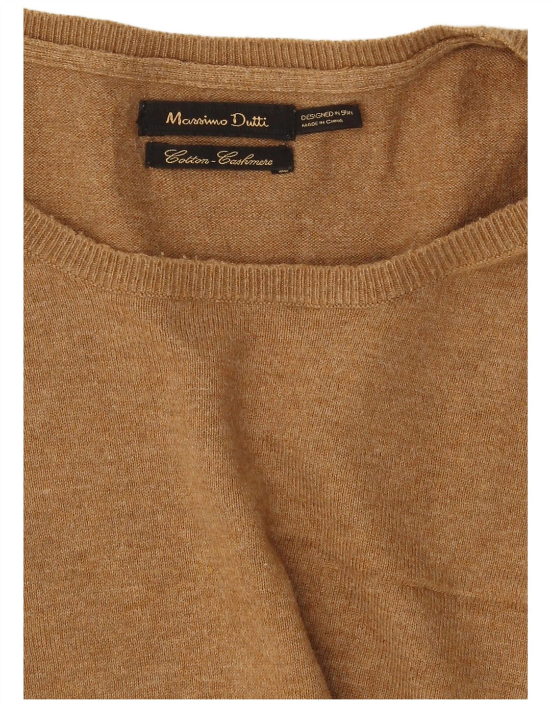 Męski sweter Massimo Dutti z okrągłym dekoltem, bawełniany, w kolorze średniego brązu