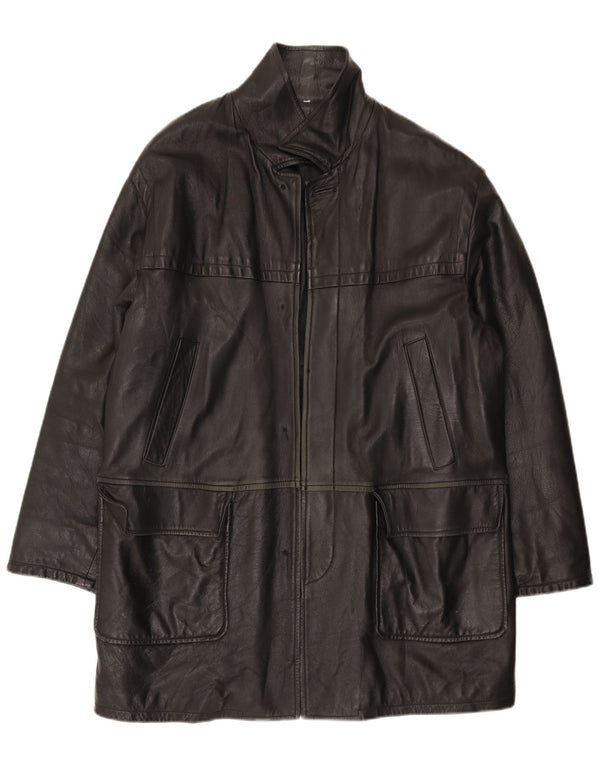 Vintage Mens Leather Coat UK 40 Large Black