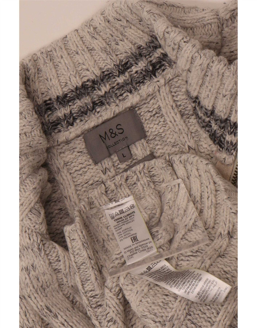 Marks & Spencer Męski sweter z zamkiem błyskawicznym, duży, szary, nakrapiany akryl