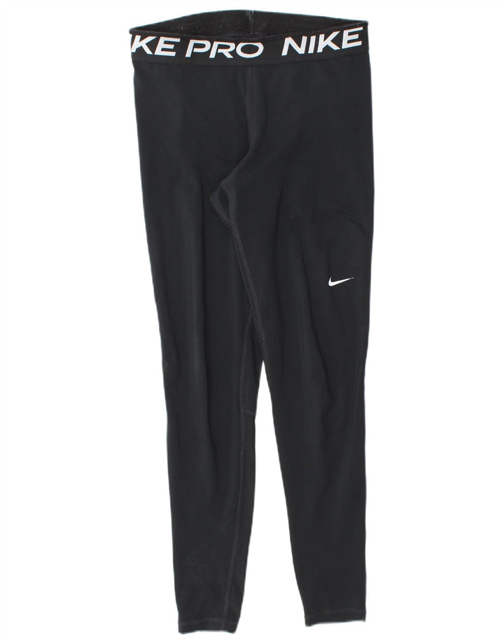 NIKE Womens Dri Fit Graphic Leggings UK 12 Medium  Black Polyester