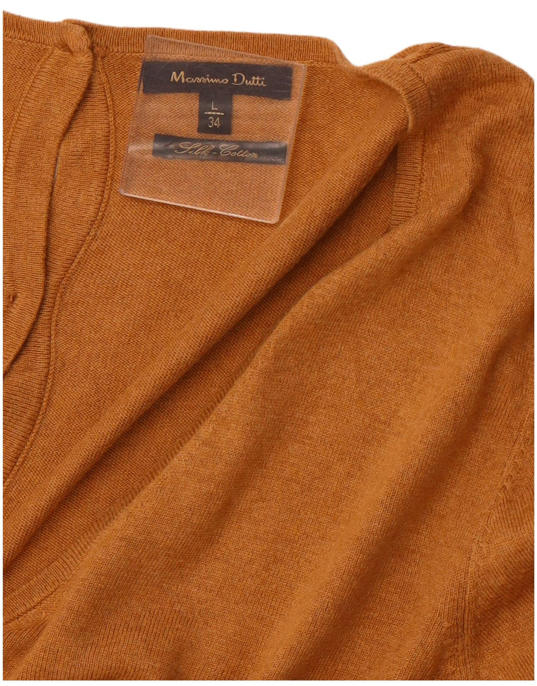 MASSIMO DUTTI Damski sweter z dekoltem w kształcie litery V, UK 14, duży, brązowy, bawełniany