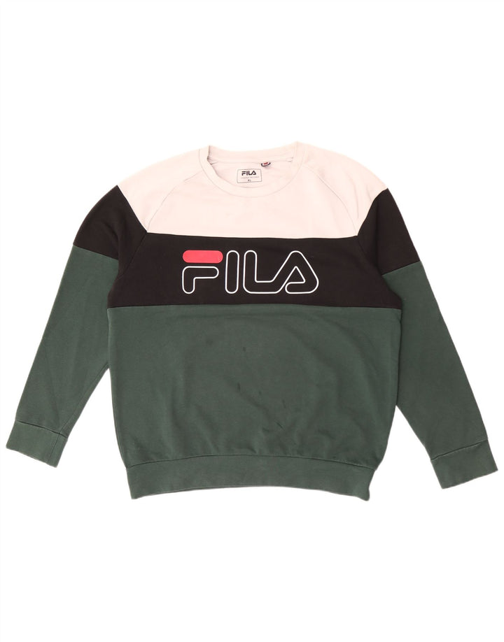 Męska bluza z grafiką Fila XL, zielona, z blokami kolorów