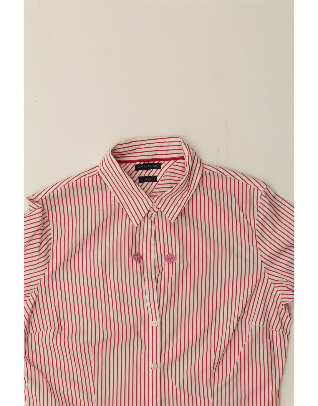 TOMMY HILFIGER Womens Stretch Shirt US 8 Medium Red Striped Cotton Vintage Tommy Hilfiger and Second-Hand Tommy Hilfiger from Messina Hembry 