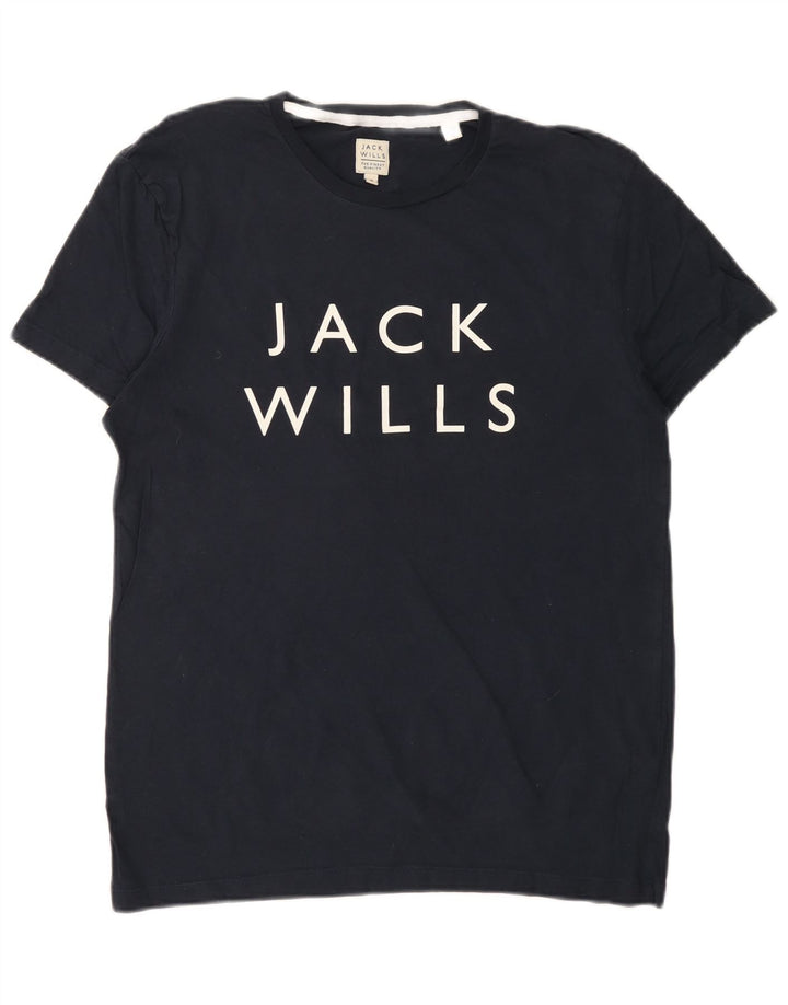 Męska koszulka z grafiką JACK WILLS, średnia, granatowa, bawełniana