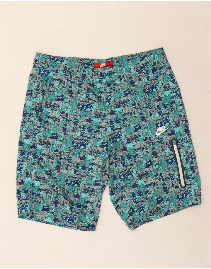 Męskie szorty Nike Graphic Cargo W34, duży, turkusowy poliester z blokami kolorów
