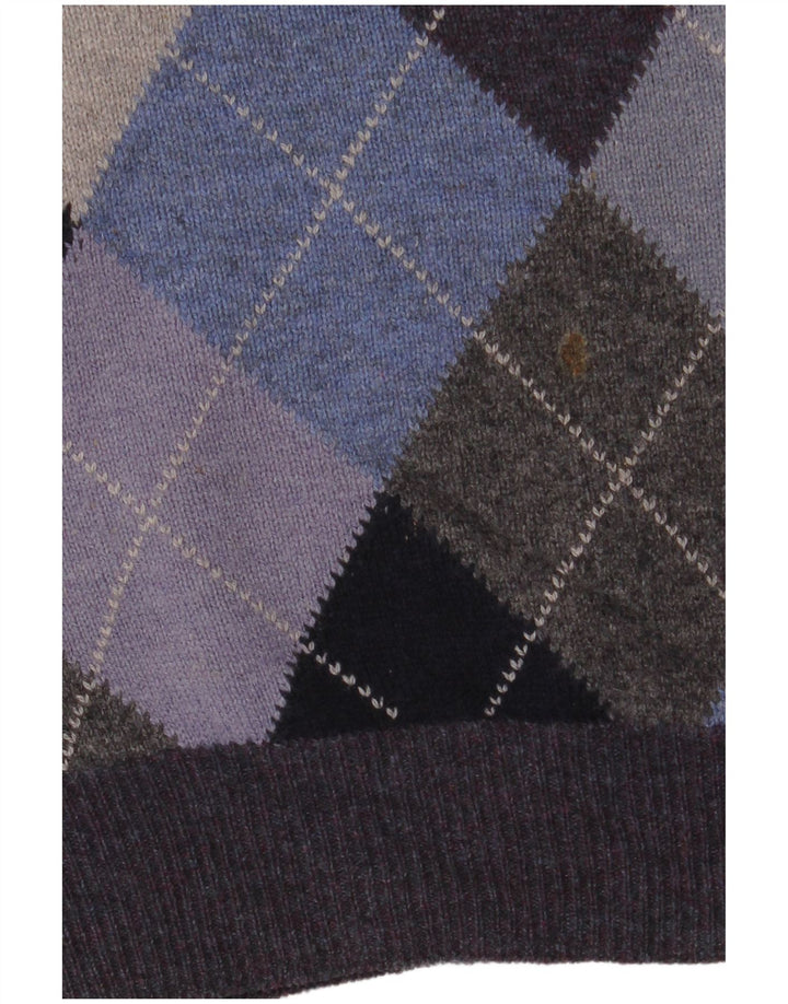 Marks & Spencer Męski sweter z dekoltem w kształcie litery V, średniofioletowy Argyle/Diament