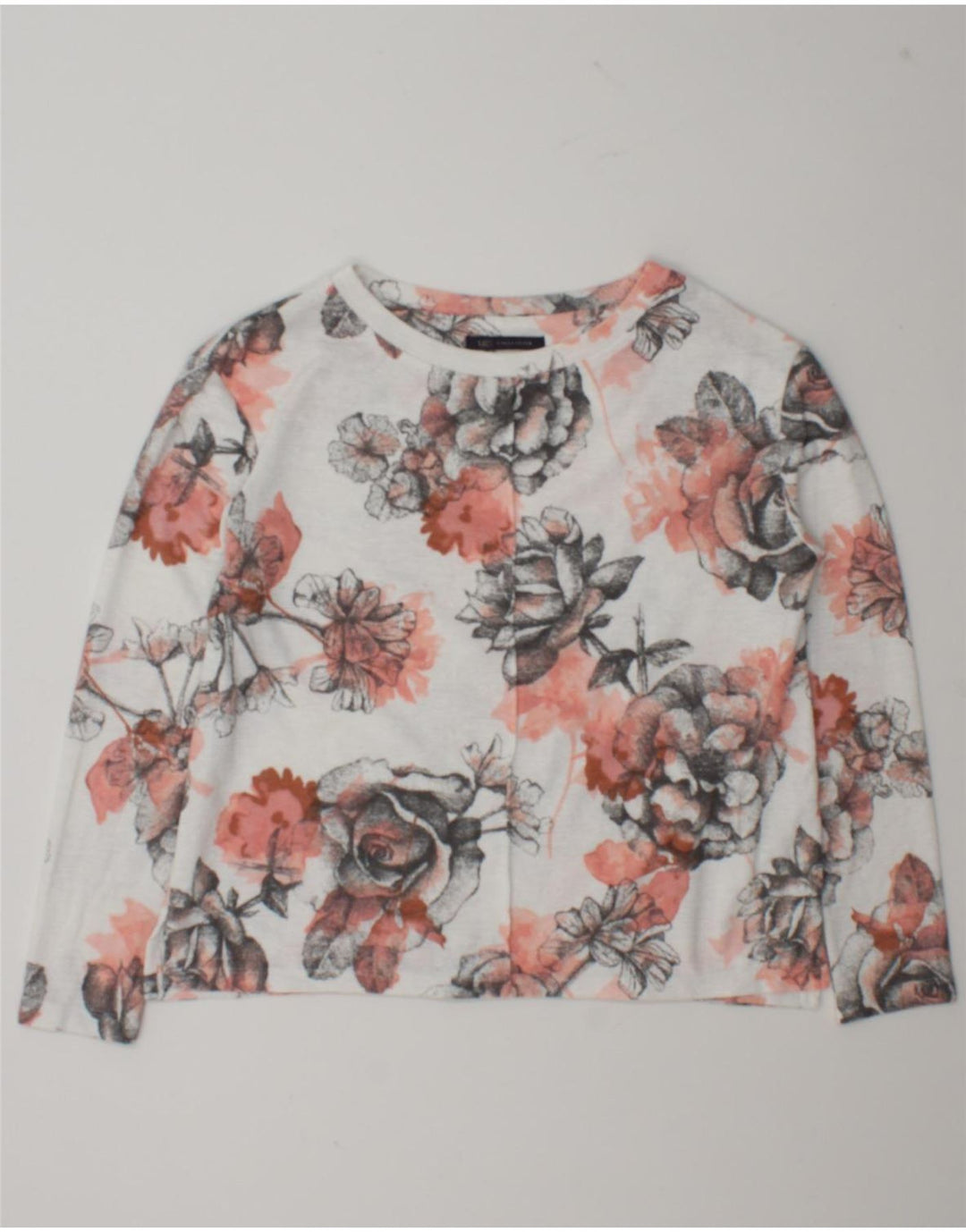 Marks & Spencer Damski top oversize z długim rękawem, UK 10, mały, biały w kwiaty