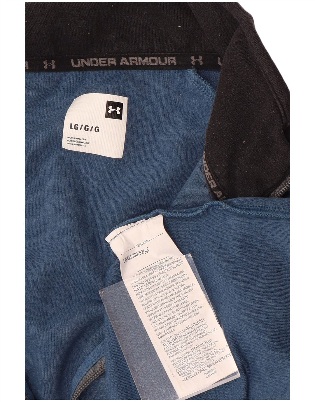 Under Armour Męski top z długim rękawem i zamkiem 1/4, duży, niebieski, bawełniany w bloki kolorów