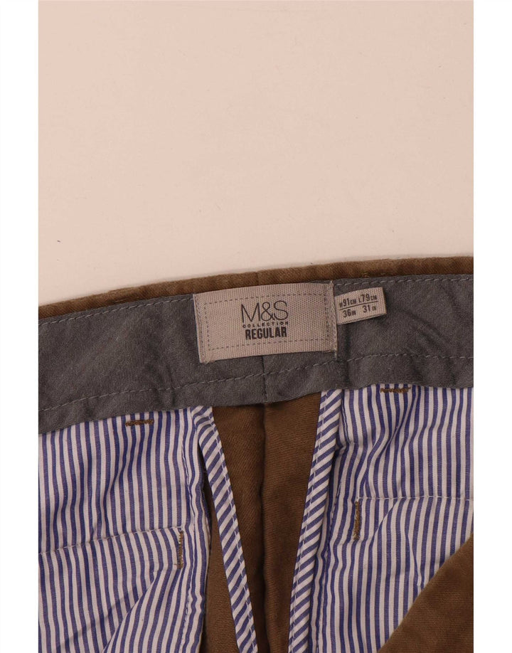 Marks & Spencer Męskie proste spodnie garniturowe W36 L31 Beżowa bawełna