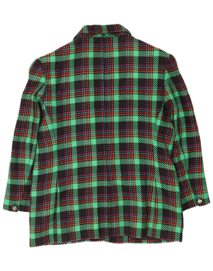 Vintage damska marynarka zapinana na 2 guziki UK 16, duża, wełniana zielona krata