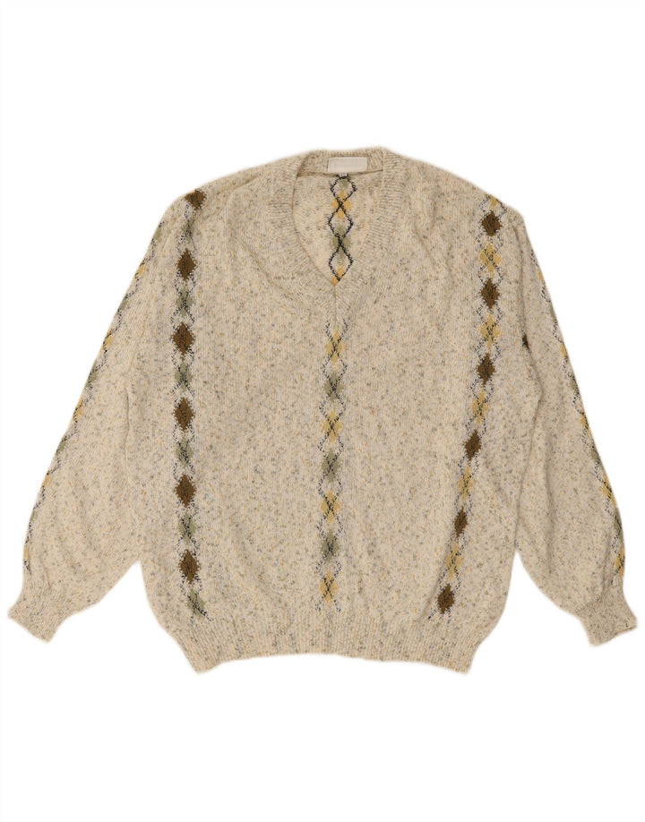 SEVRES Męski sweter z dekoltem w kształcie litery V IT 48 Średni beż Argyle/Diamentowa bawełna
