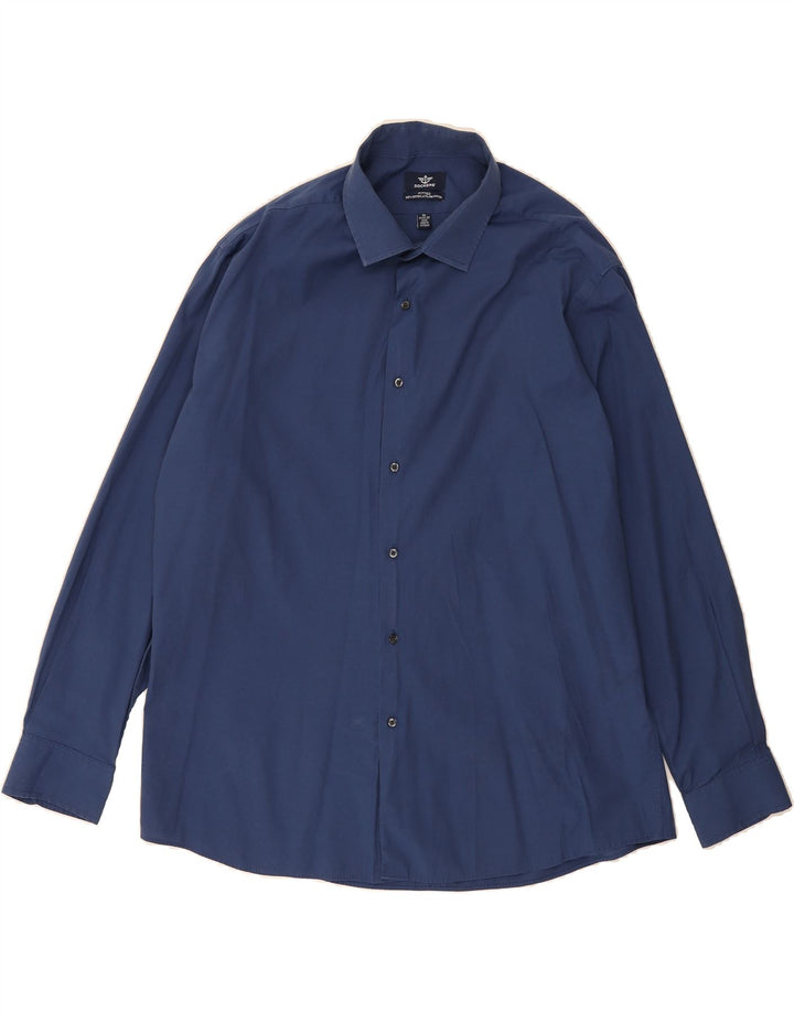 DOCKERS Mens Fitted Shirt Size 17 1/2 XL Navy Blue Cotton Vintage Dockers and Second-Hand Dockers from Messina Hembry 