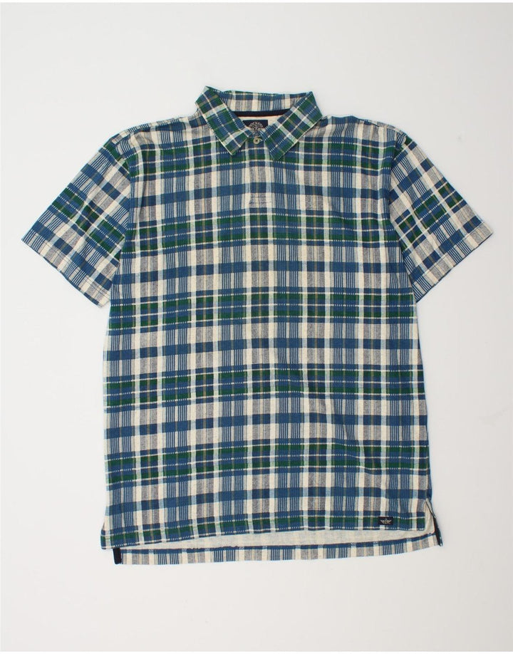 Męska koszula pulowerowa z krótkim rękawem Dockers, bawełniana w średnią niebieską kratkę