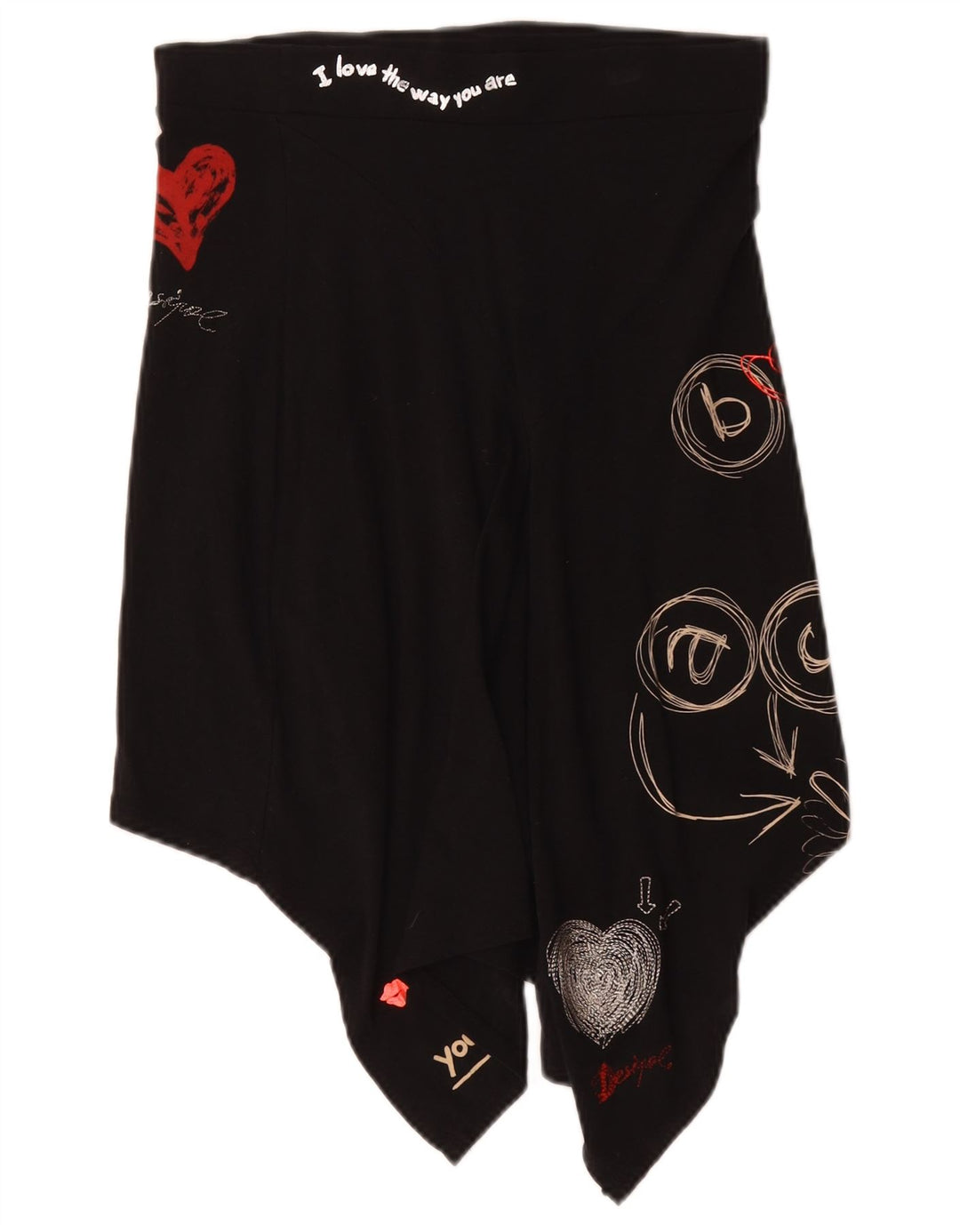 Desigual damska graficzna asymetryczna spódnica mała W27 czarna bawełna