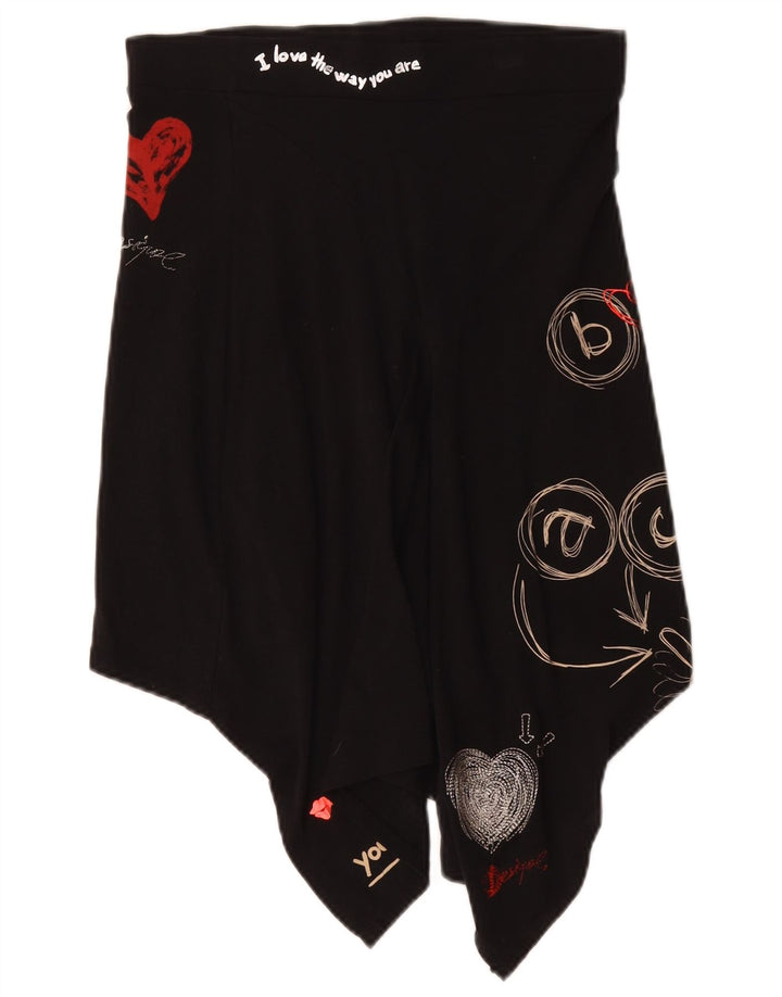 Desigual damska graficzna asymetryczna spódnica mała W27 czarna bawełna