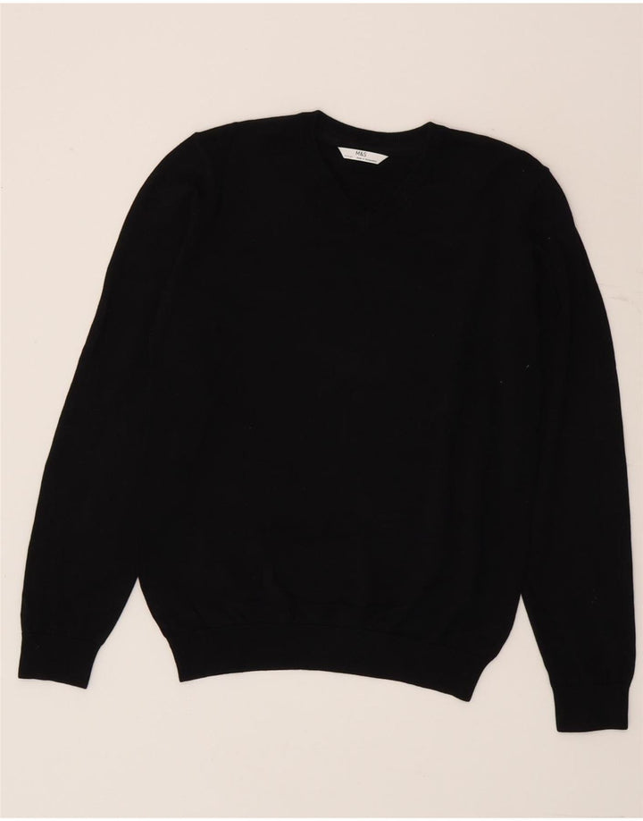 Marks & Spencer Chłopięcy sweter z dekoltem w kształcie litery V, 12-13 lat, czarny, bawełniany