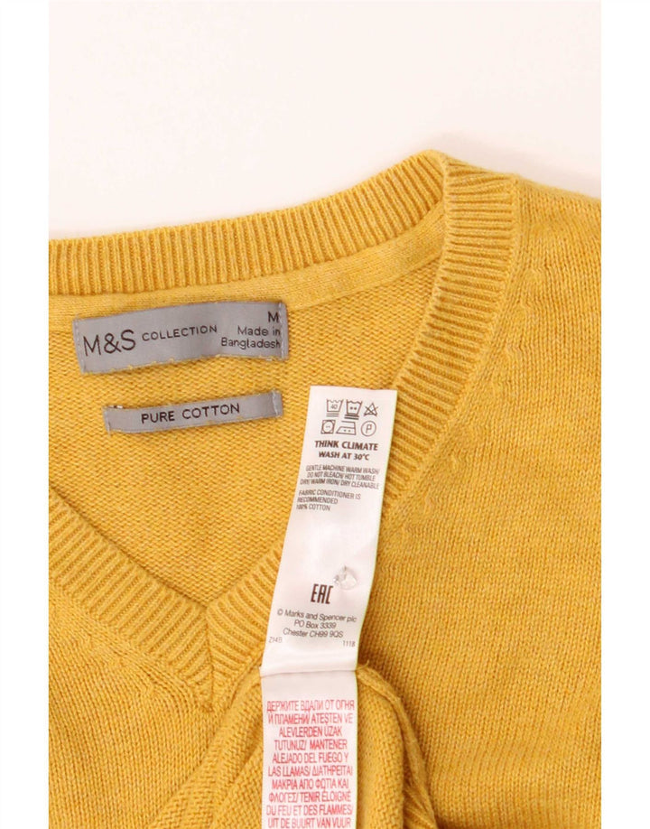 Marks & Spencer Męski sweter z dekoltem w kształcie litery V, średni żółty, bawełniany