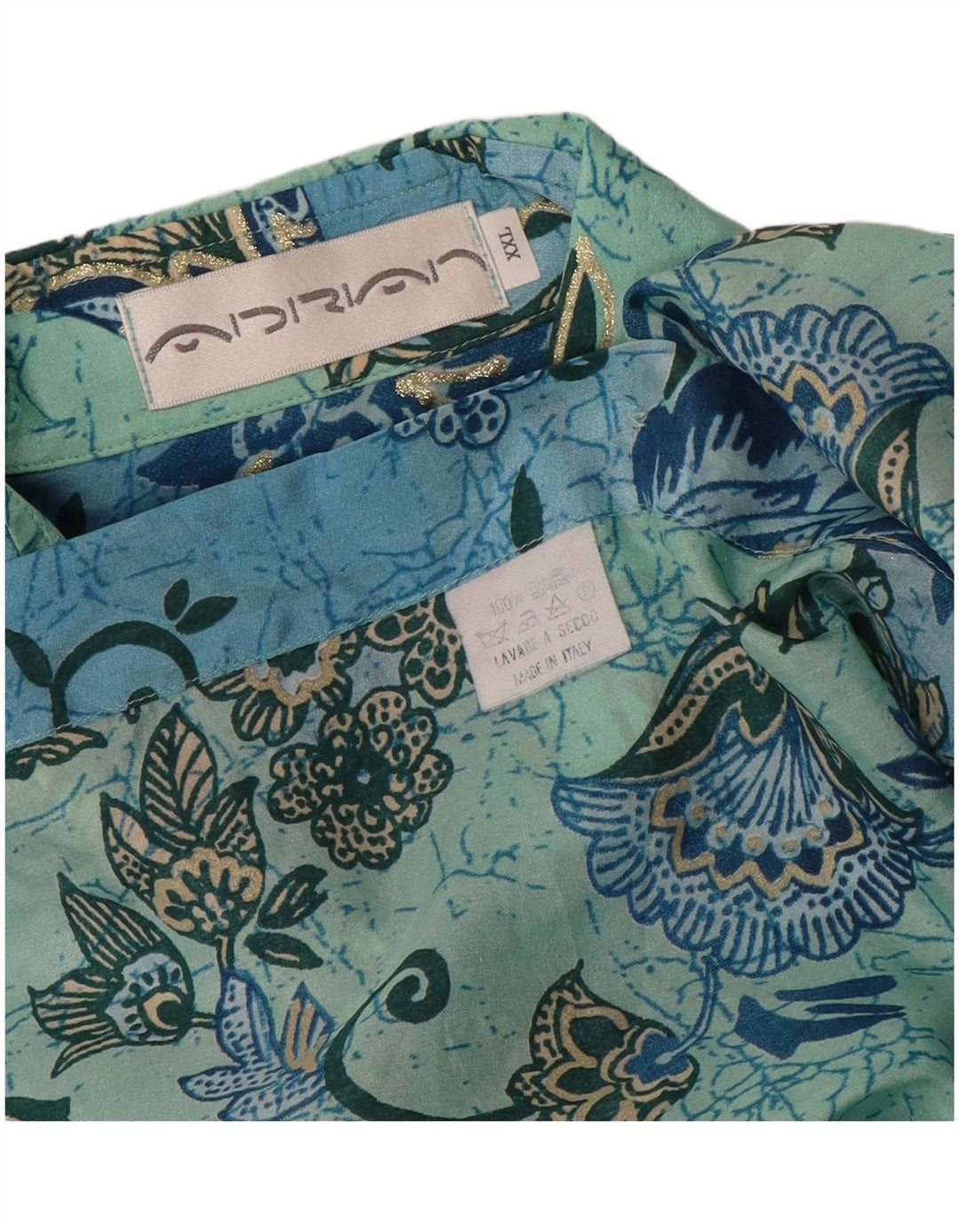Koszula męska w stylu vintage 2XL Niebieska, jedwabna w kwiaty