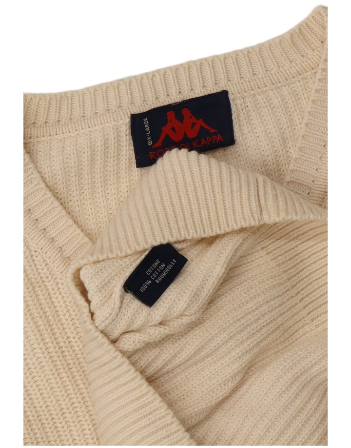KAPPA Mens V-Neck Jumper Sweater XL Off White Cotton