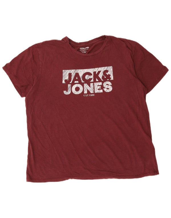 Męski T-shirt z grafiką Jack & Jones Top 2XL, bordowa bawełna