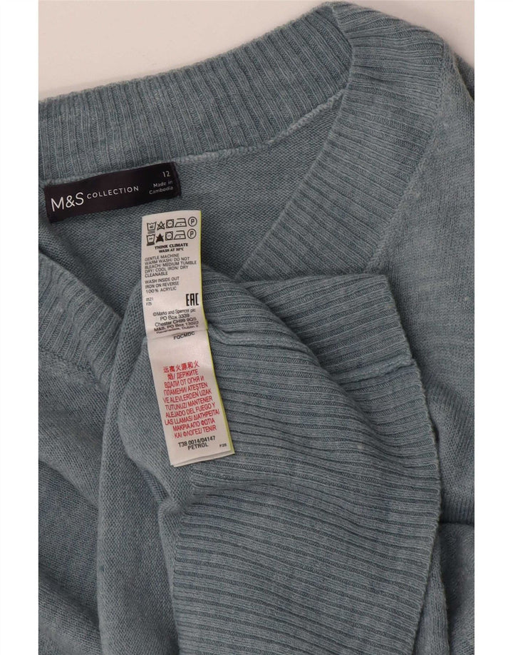 Marks & Spencer Damski sweter z dekoltem w kształcie litery V, UK 12, średni niebieski akryl
