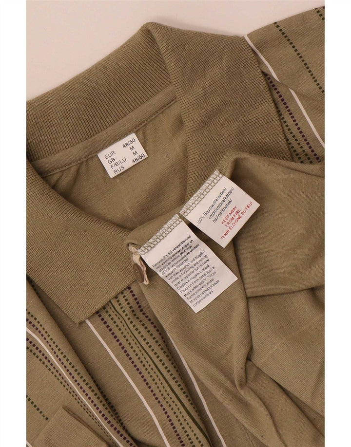 Męska koszulka polo w stylu vintage, średnia, bawełniana w kolorze khaki w paski