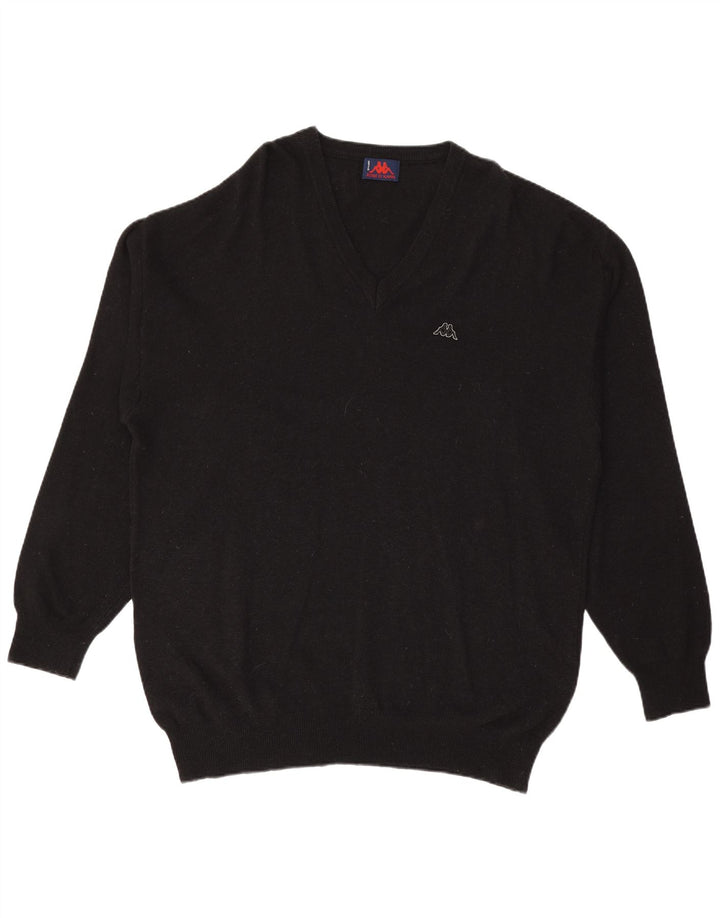 Męski sweter KAPPA z dekoltem w kształcie litery V, XL, czarna wełna