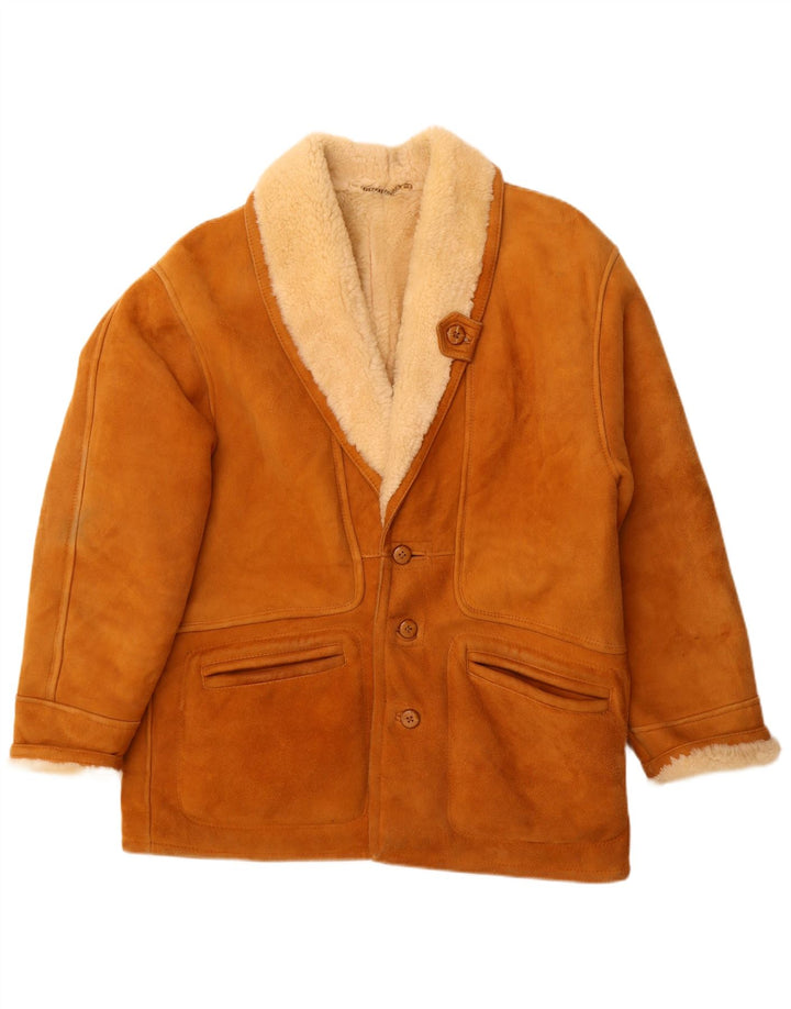 Vintage męska kurtka shearling IT 52 XL brązowa skóra