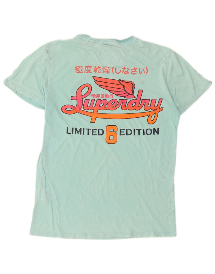 Męski T-shirt z grafiką Superdry, mały, turkusowy, bawełniany