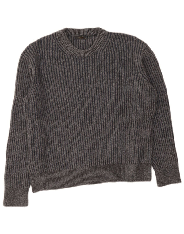 Sweter damski Massimo Dutti z okrągłym dekoltem UK 16, duży, szary, wełniany