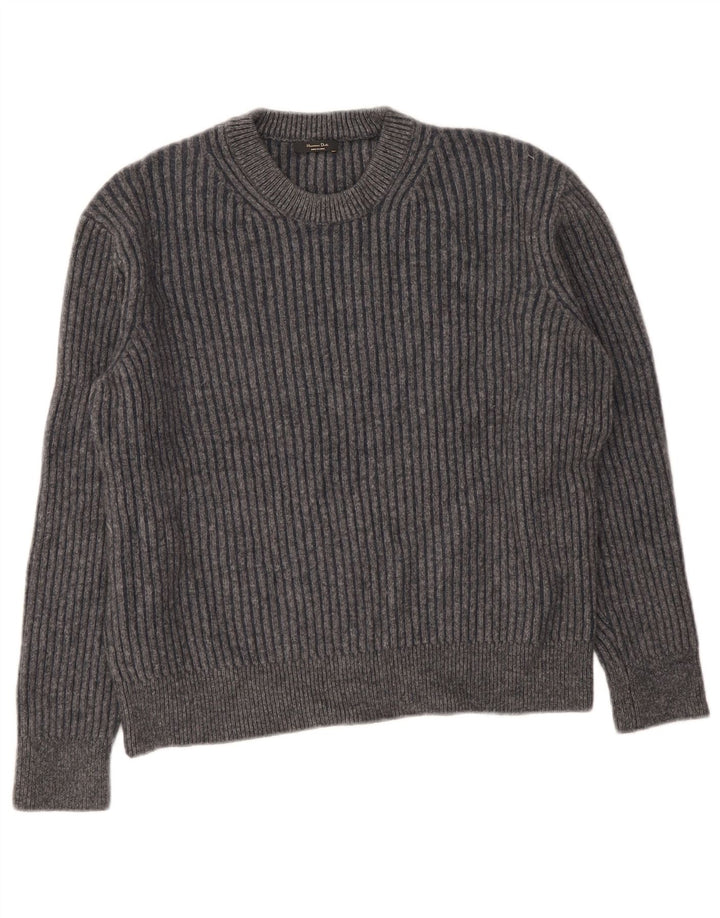 Sweter damski Massimo Dutti z okrągłym dekoltem UK 16, duży, szary, wełniany
