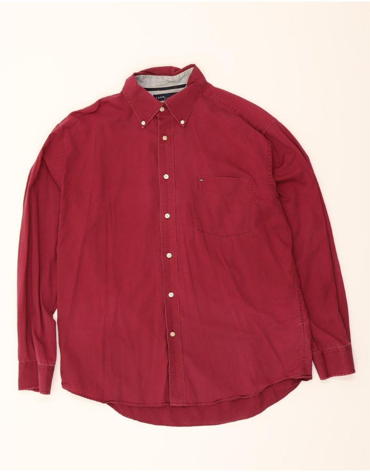 TOMMY HILFIGER Mens Shirt Large Red Cotton Vintage Tommy Hilfiger and Second-Hand Tommy Hilfiger from Messina Hembry 