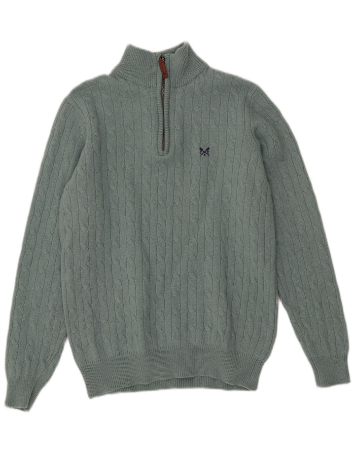 Crew Clothing Męski sweter z zamkiem błyskawicznym, mały, zielony, wełniany