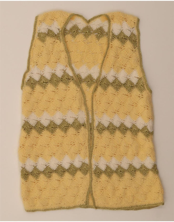 VINTAGE Womens Cardigan Sweater UK 14 Medium Yellow Argyle/Diamond Vintage Vintage and Second-Hand Vintage from Messina Hembry 