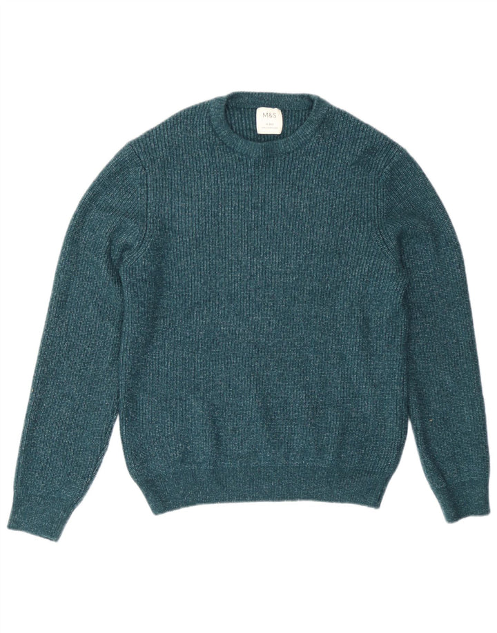 Marks & Spencer Damski sweter z okrągłym dekoltem, UK 14, średni, zielony, nakrapiany