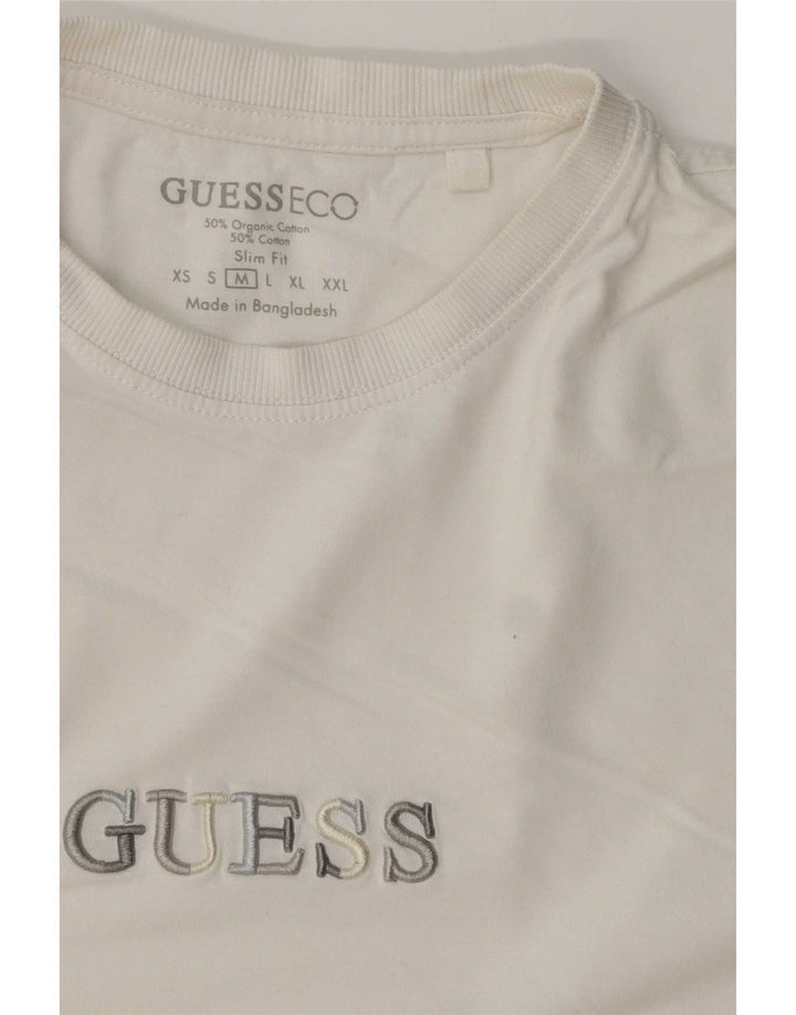 Męski T-shirt Guess o dopasowanym kroju z grafiką, średniej wielkości, biały, bawełniany