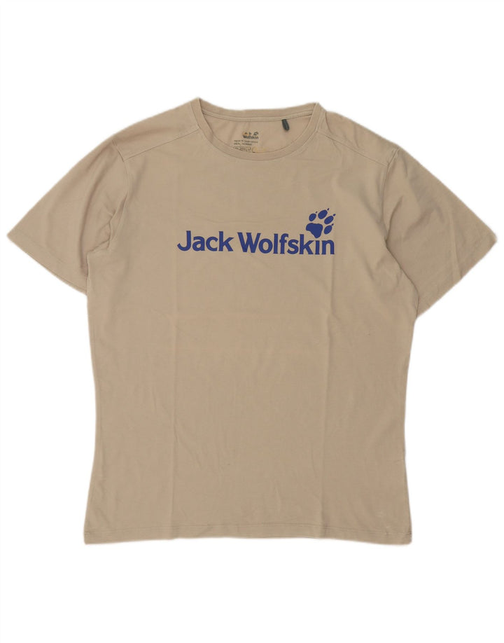 Męska koszulka z grafiką Jack Wolfskin, średnia, beżowa bawełna