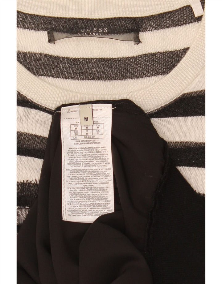 Damski sweter Guess z dekoltem w łódkę, UK 8, mały, czarny, poliestrowy w paski