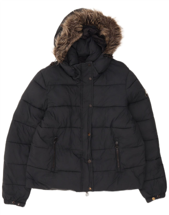 Damska ocieplana kurtka z kapturem Superdry UK 12, średnia czarna