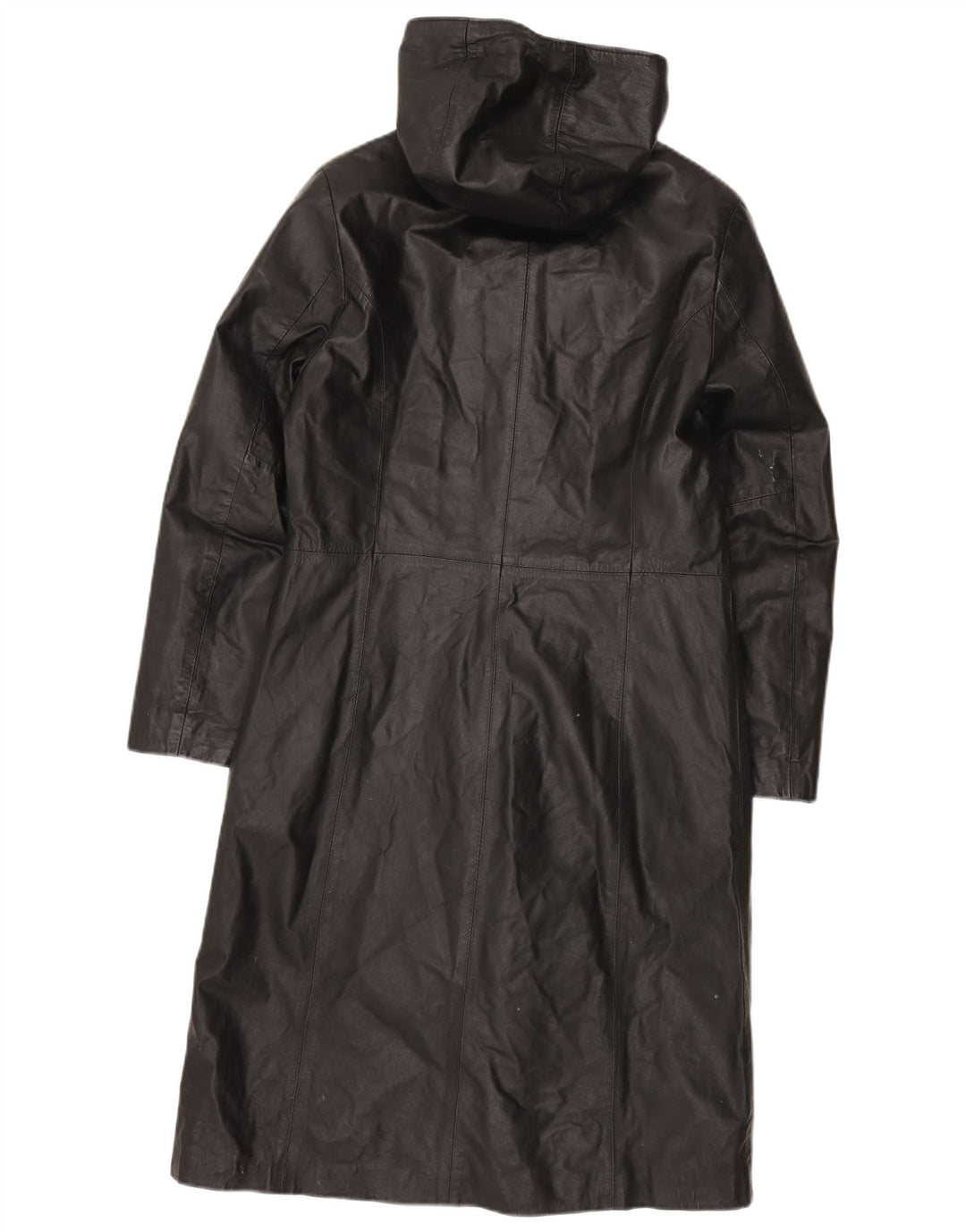 Vintage damski płaszcz skórzany z kapturem IT 44, średnia czarna skóra