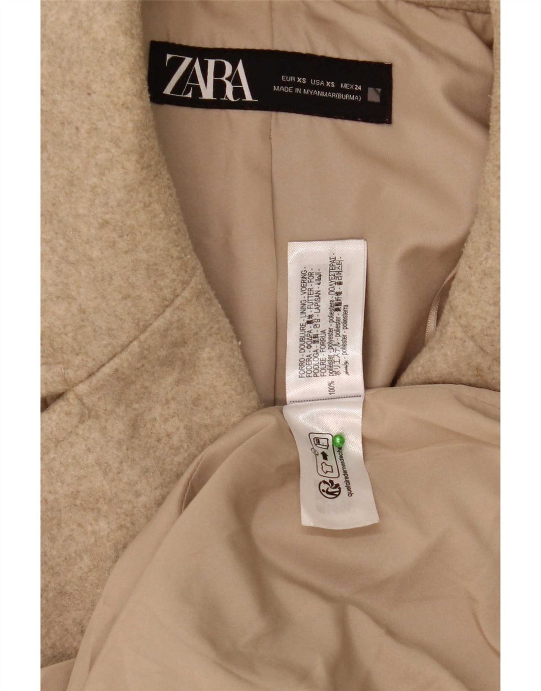 Damski płaszcz oversize z podwójnymi piersiami Zara UK 6 XS Beżowy poliester