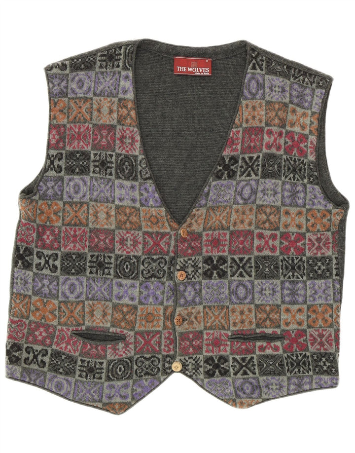 Vintage męska kamizelka dzianinowa IT 52, duży patchwork w kolorze khaki