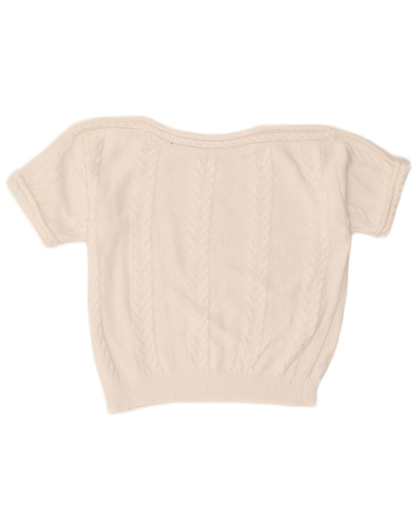 Vintage damski sweter z krótkim rękawem i dekoltem w łódkę UK 14, duży biały