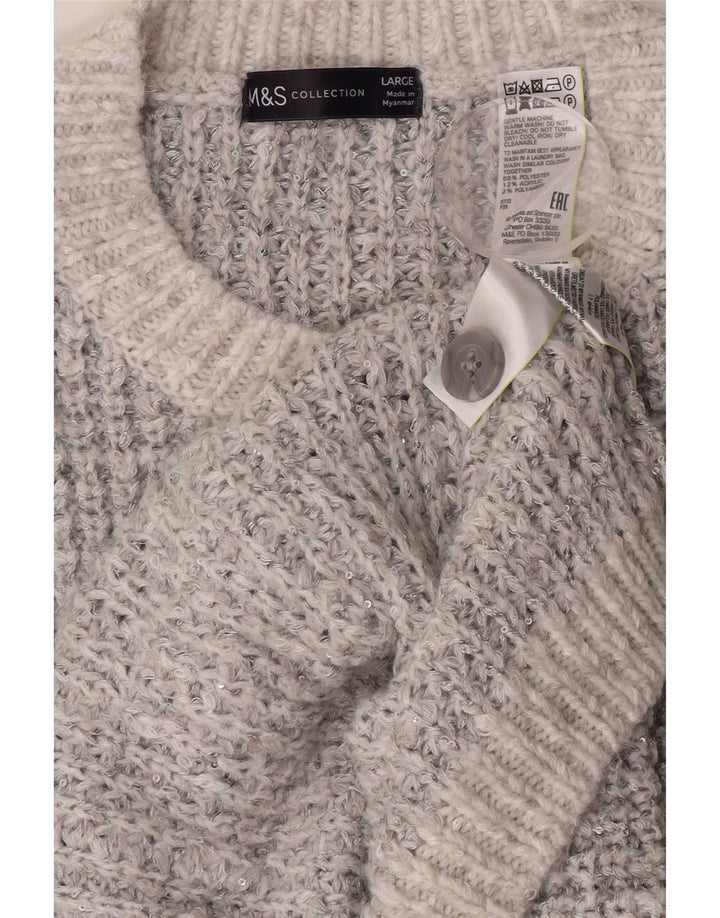 Marks & Spencer Damski sweter oversize UK 16, duży, szary, nakrapiany